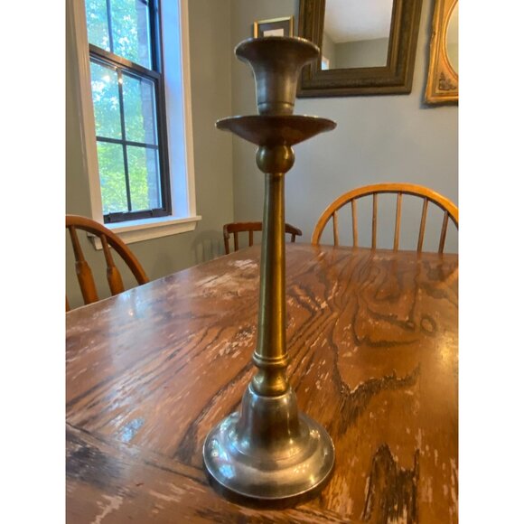 Vintage Two-Tone Brass & Silver Candlestick Holder 9" Tall - Picture 2 of 5